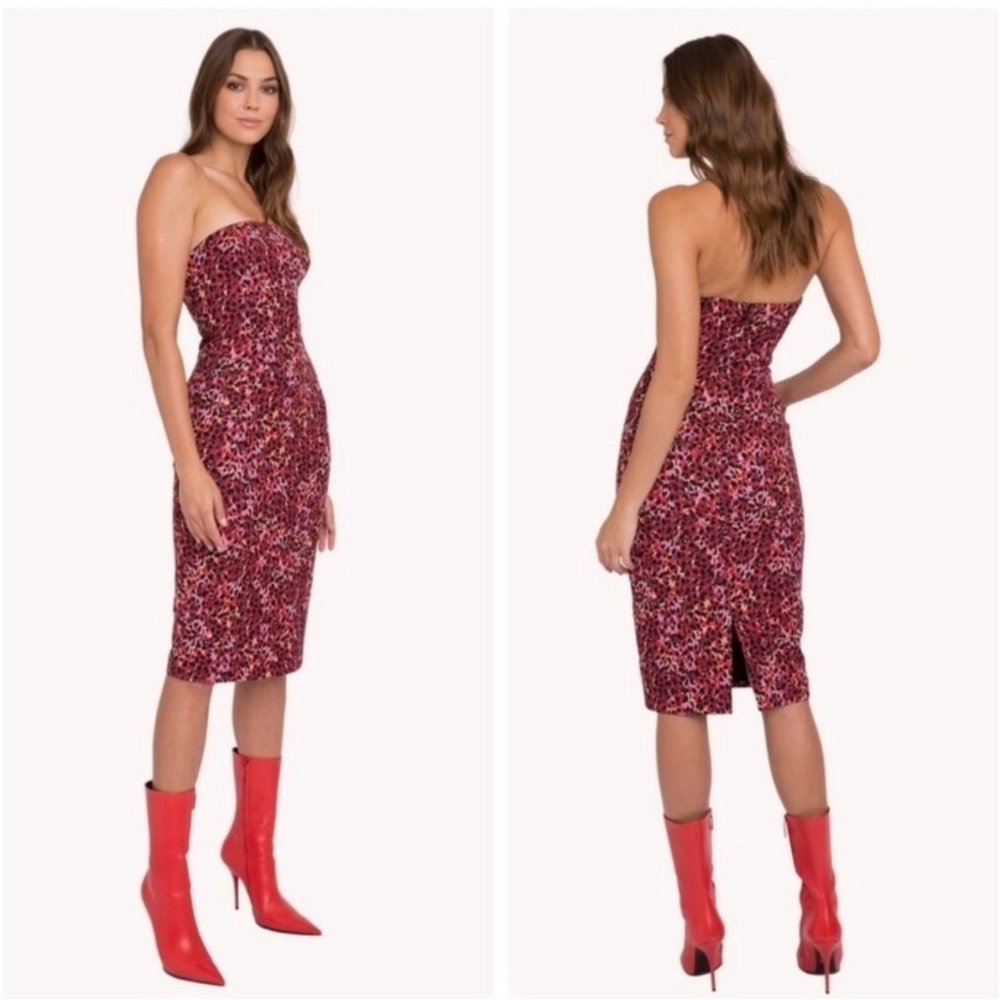 Black Halo Animal Print Strapless Dress in Wild Sorbet